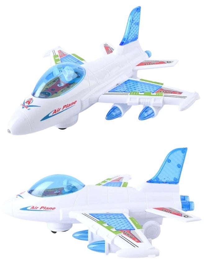 دي اي تي لعبة طائرة كهربائية بإضاءة وصوت، تصميم مقاتلة “Plane Fighter” مع عجلات للحركة الأرضية، 25 سم – أبيض/أزرق (هدية للأطفال) - Image 2